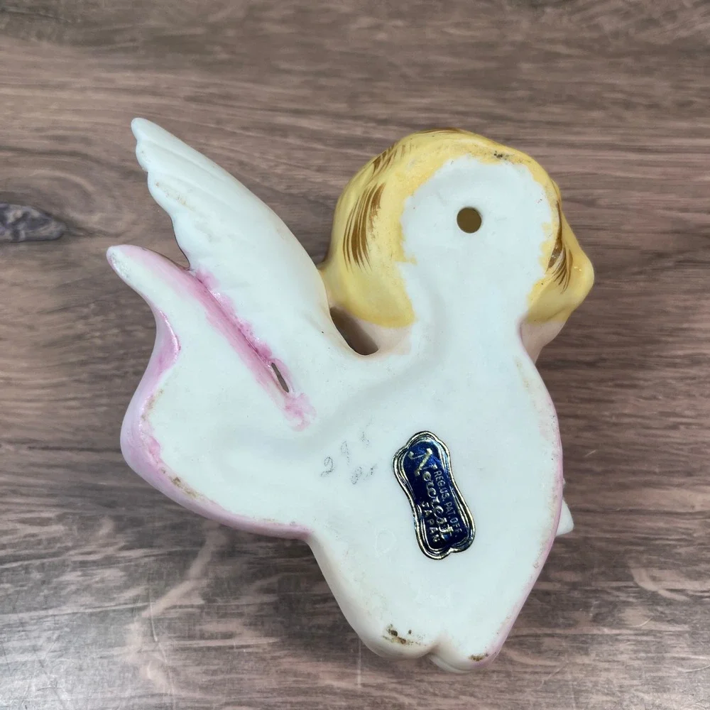 Norcrest Angel Wall Pocket Figurine Pink Blonde Roses Japan Vintage 1950s